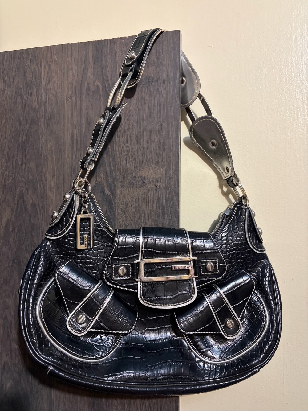 Vintage GUESS black snakeskin shoulder bag